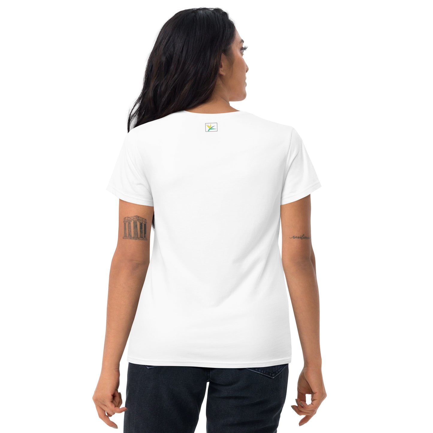 White short sleeve T-Shirt with red Zodiac sign Aries with white outline on the front, and logo of Paradise on Toast design on the back