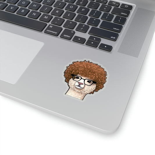 Hipster Alpaca with prescription eye glasses or fake eye glasses and a big brown afro clear background sticker 2X2, 3X3, or  4X4