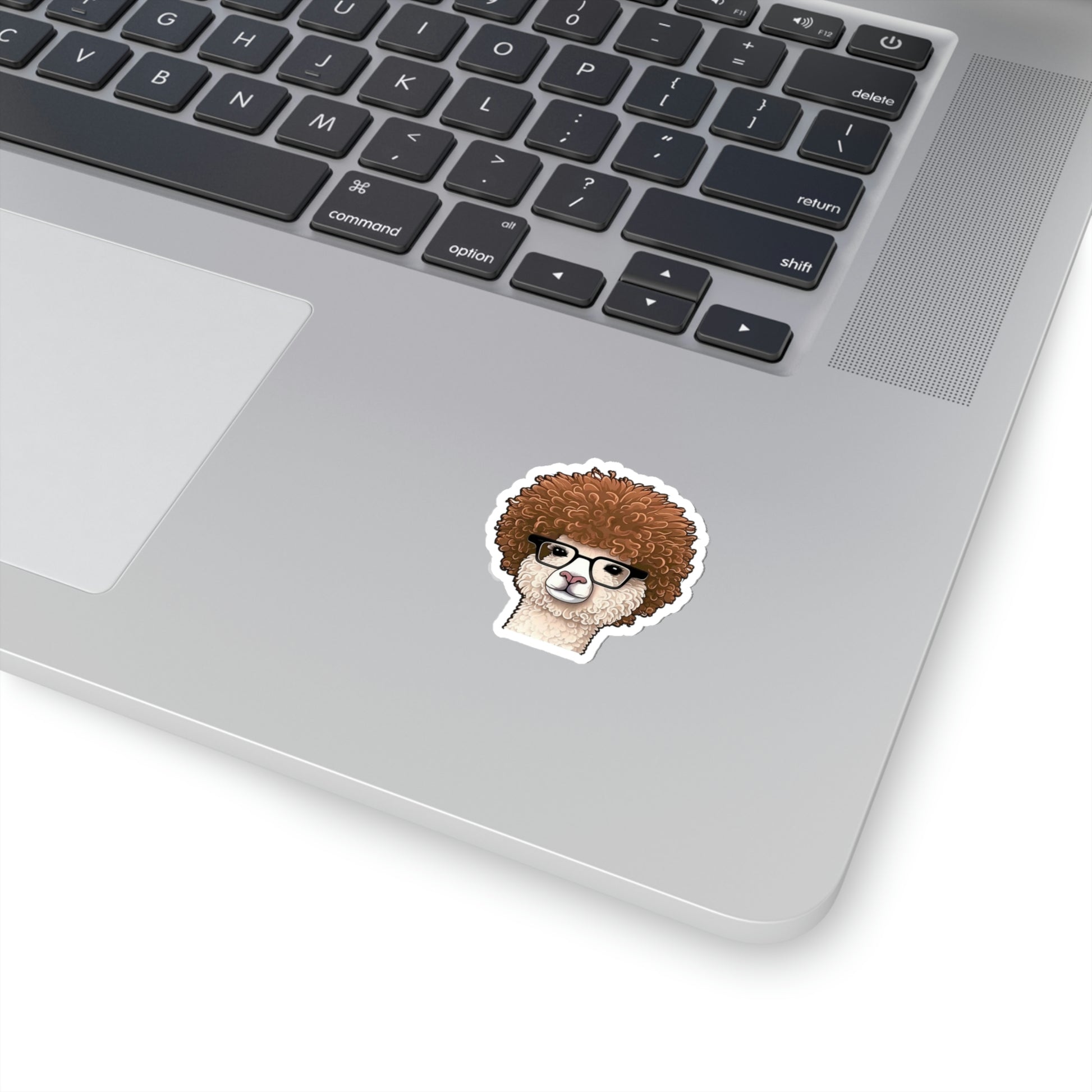 Hipster Alpaca with prescription eye glasses or fake eye glasses and a big brown afro white background sticker 2X2, 3X3, 4X4